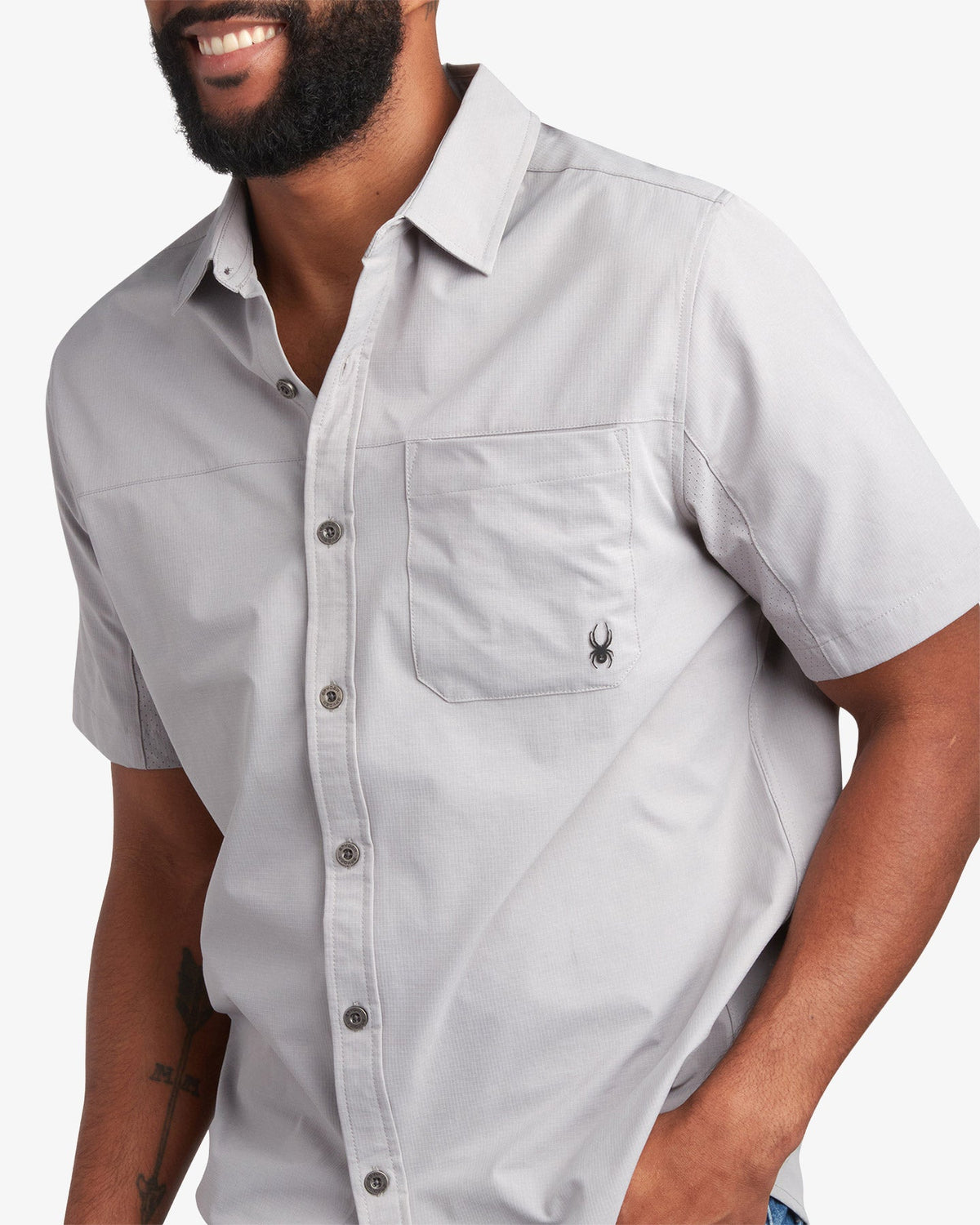 Men's Short Sleeve Ripstop Polo - Pewter | Spyder Tops
