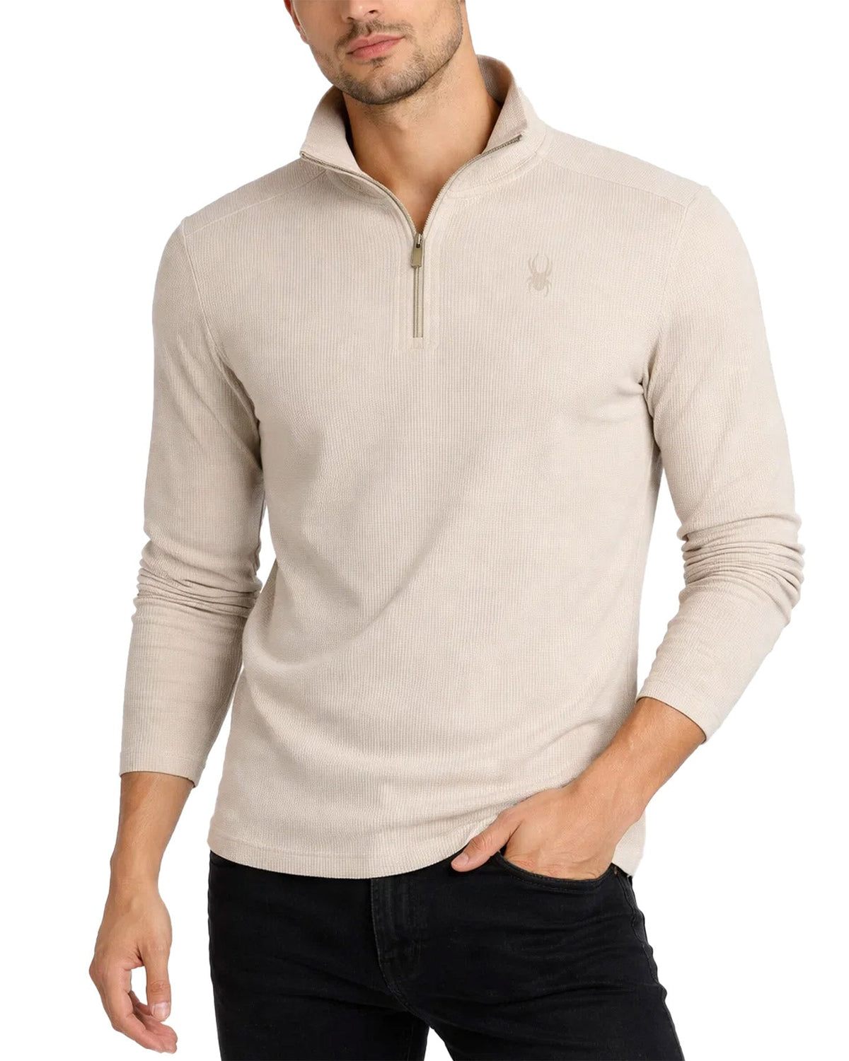 Men's Corduroy Double Knit Quarter Zip - Bone | Spyder Sweatshirt