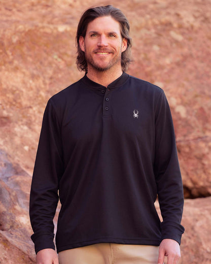Men's Long Sleeve Thermal Henley - Black | Spyder Tops