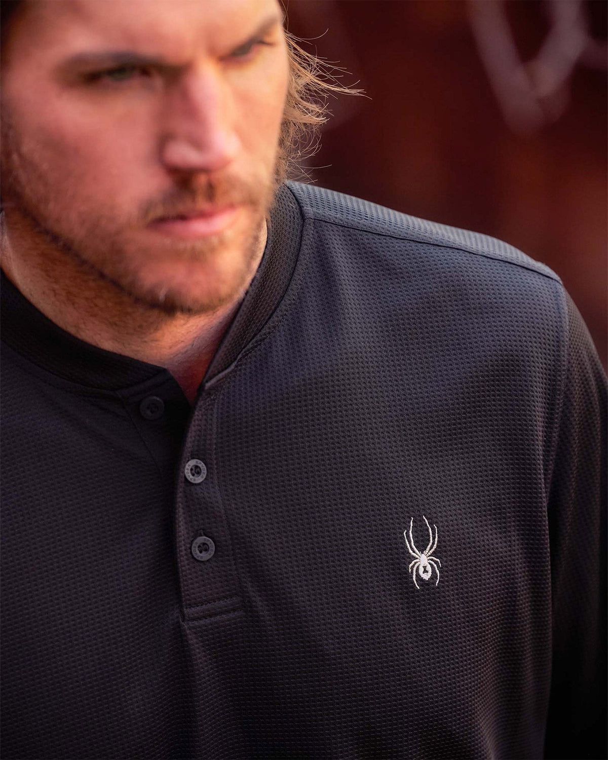 Men's Long Sleeve Thermal Henley - Black | Spyder Tops