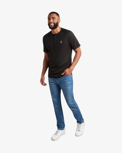 Men's Short Sleeve Henley - Black | Spyder Tops