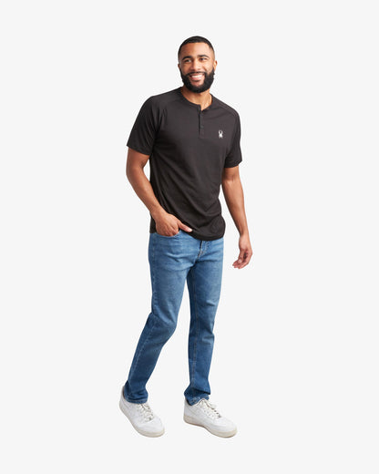 Men's Short Sleeve Henley - Black | Spyder Tops