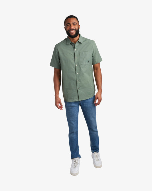 Men's Short Sleeve Ripstop Polo - Spruce Green | Spyder Tops