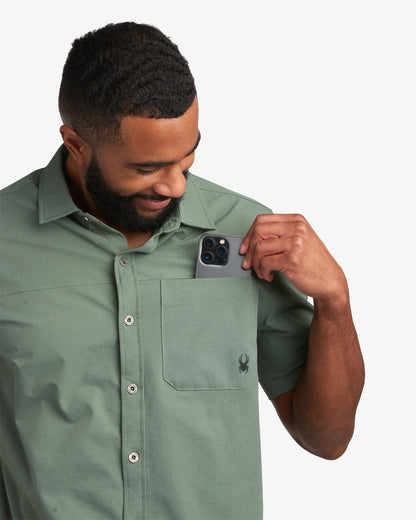 Men's Short Sleeve Ripstop Polo - Spruce Green | Spyder Tops