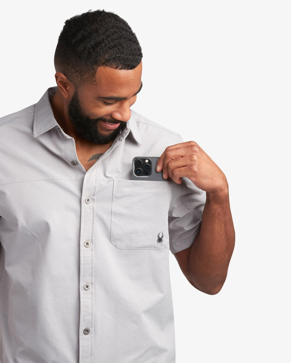 Men's Short Sleeve Ripstop Polo - Pewter | Spyder Tops