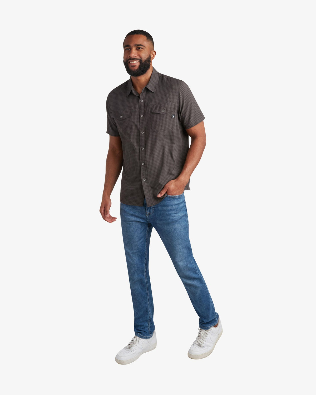 Men's Short Sleeve Mini Check Polo - Heather Black | Spyder Tops