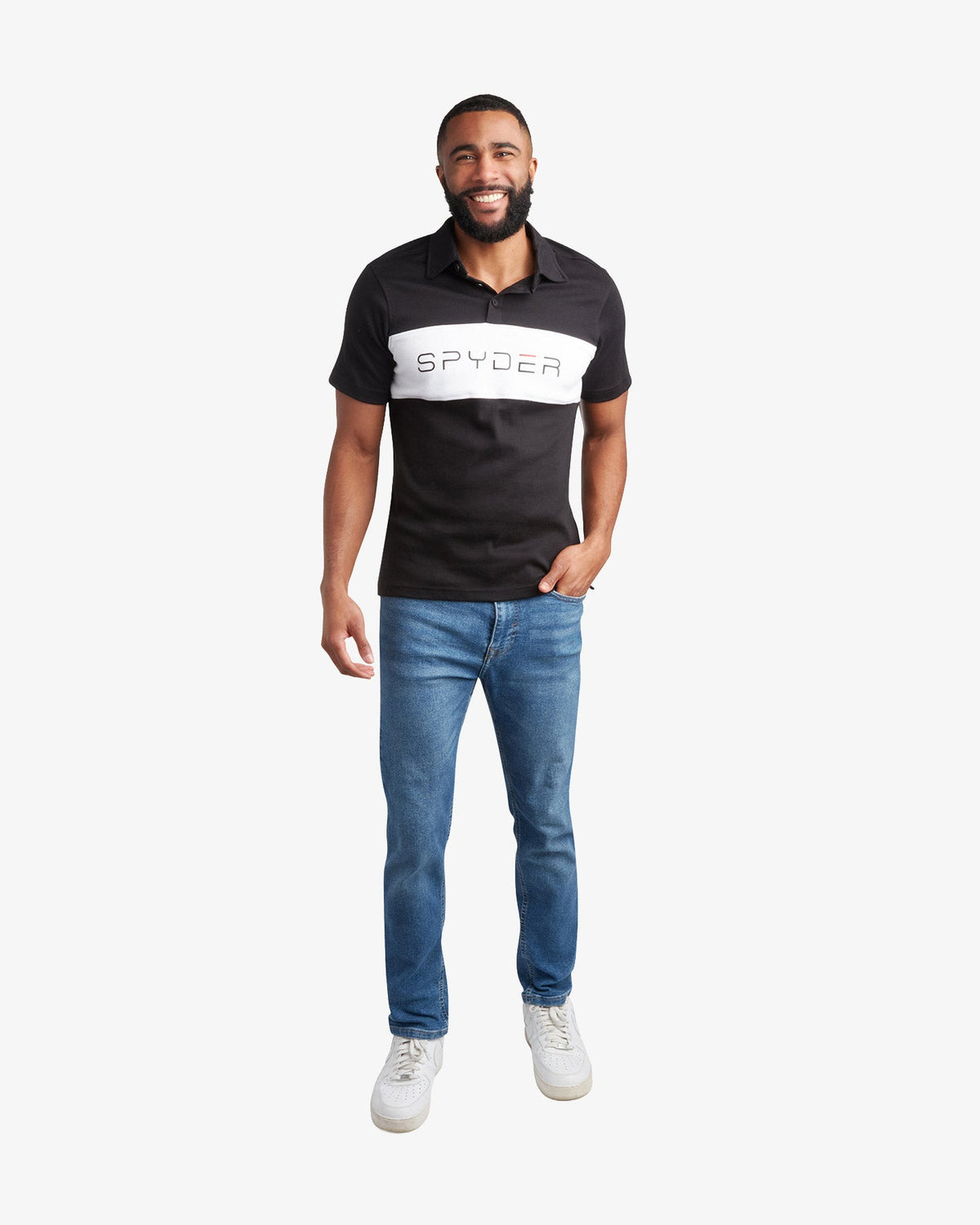 Men's Short Sleeve Color Block Polo - Black | Spyder Tops