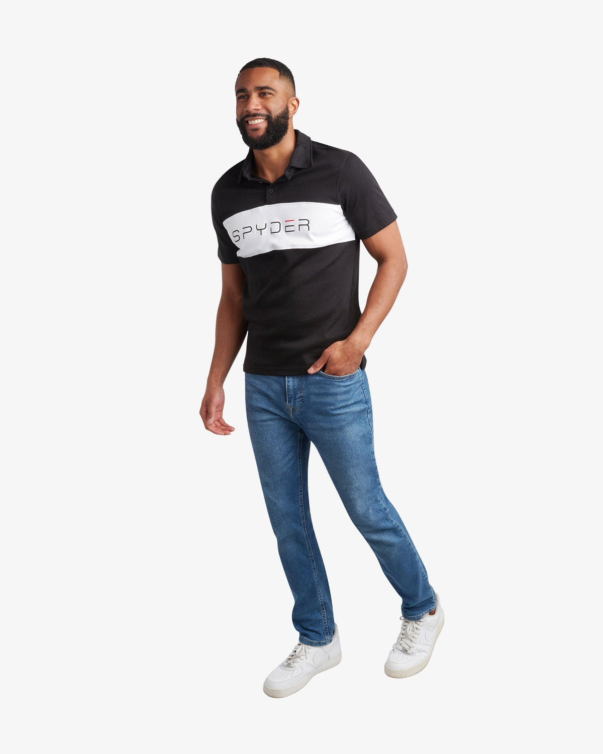Men's Short Sleeve Color Block Polo - Black | Spyder Tops