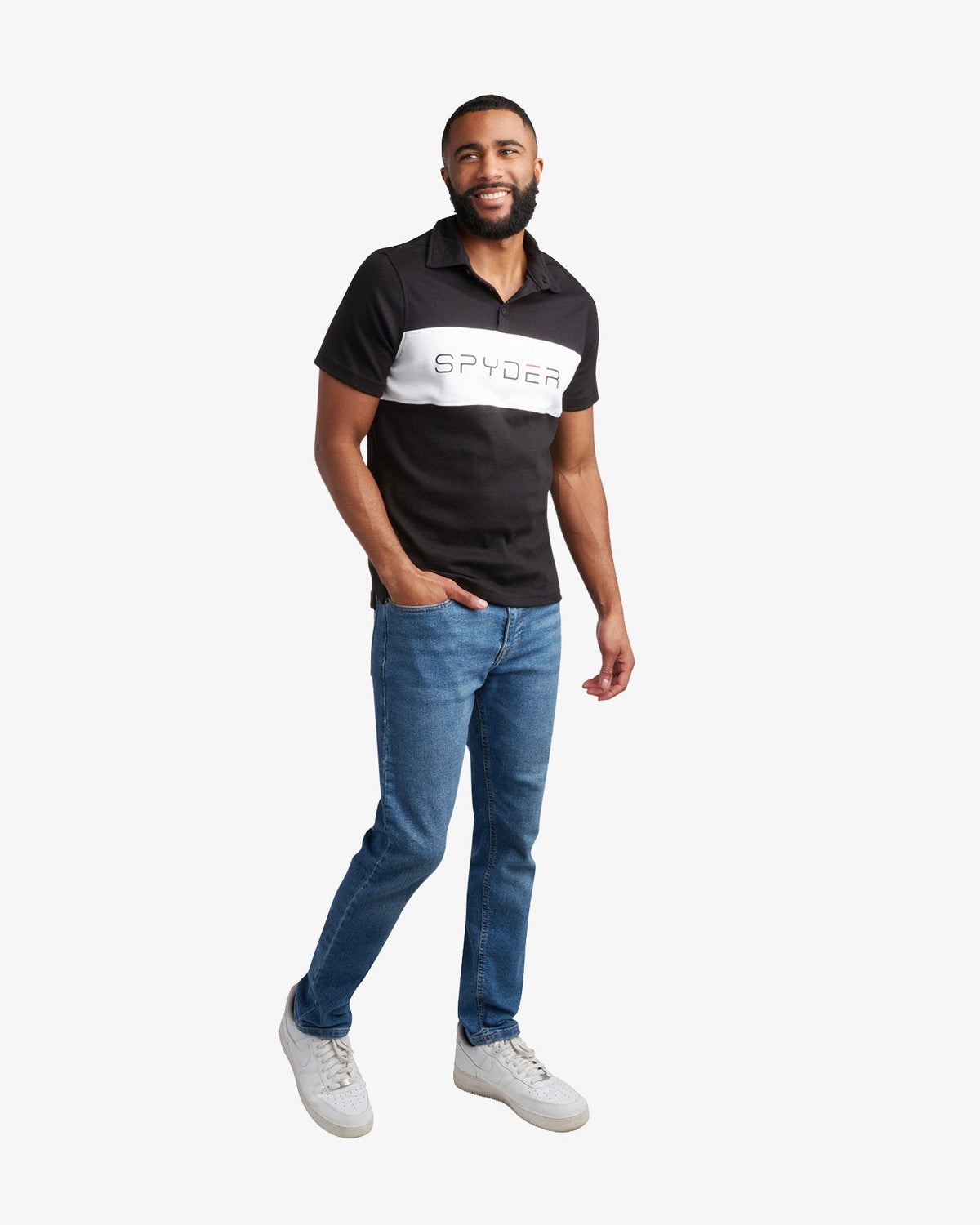 Men's Short Sleeve Color Block Polo - Black | Spyder Tops