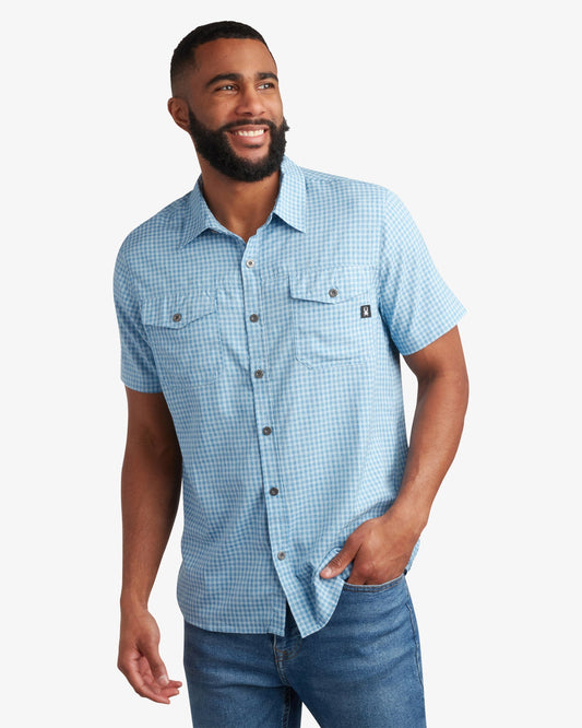 Men's Short Sleeve Mini Check Polo - Cobalt | Spyder Tops