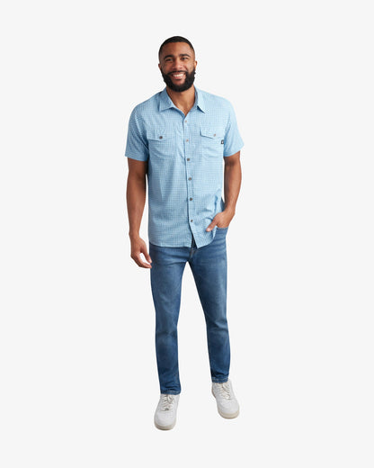 Men's Short Sleeve Mini Check Polo - Cobalt | Spyder Tops