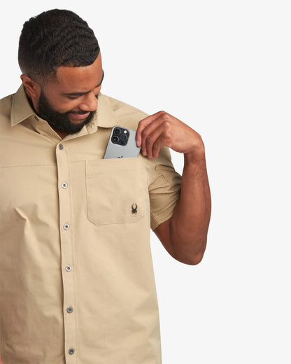 Men's Short Sleeve Ripstop Polo - Khaki | Spyder Tops